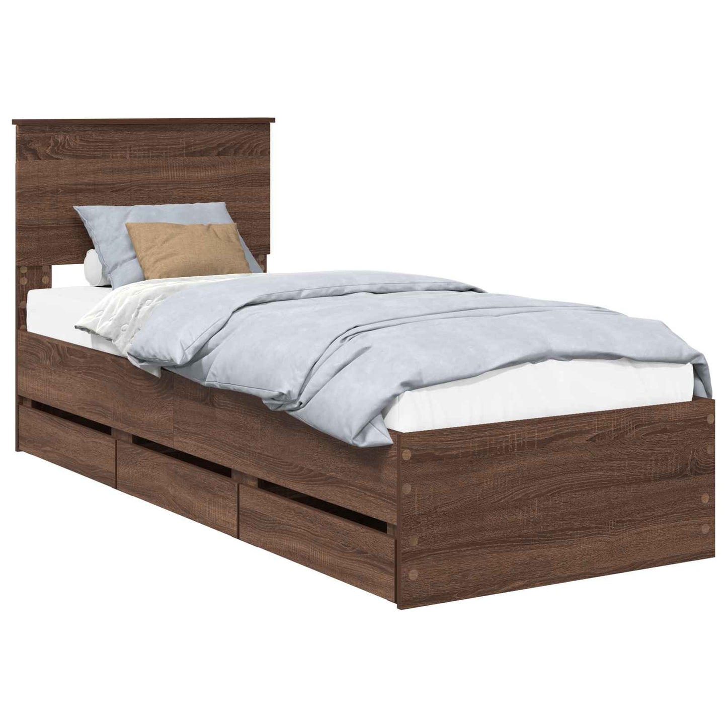 vidaXL Bed Frame with Drawer Brown Oak 75 x 190 cm Engineer Wood