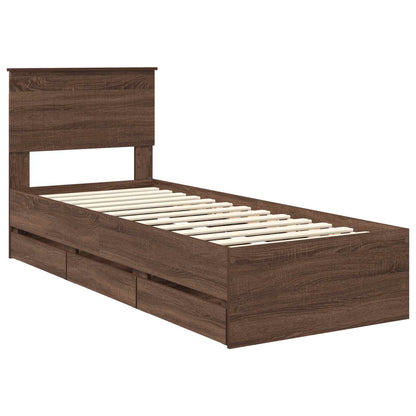 vidaXL Bed Frame with Drawer Brown Oak 75 x 190 cm Engineer Wood