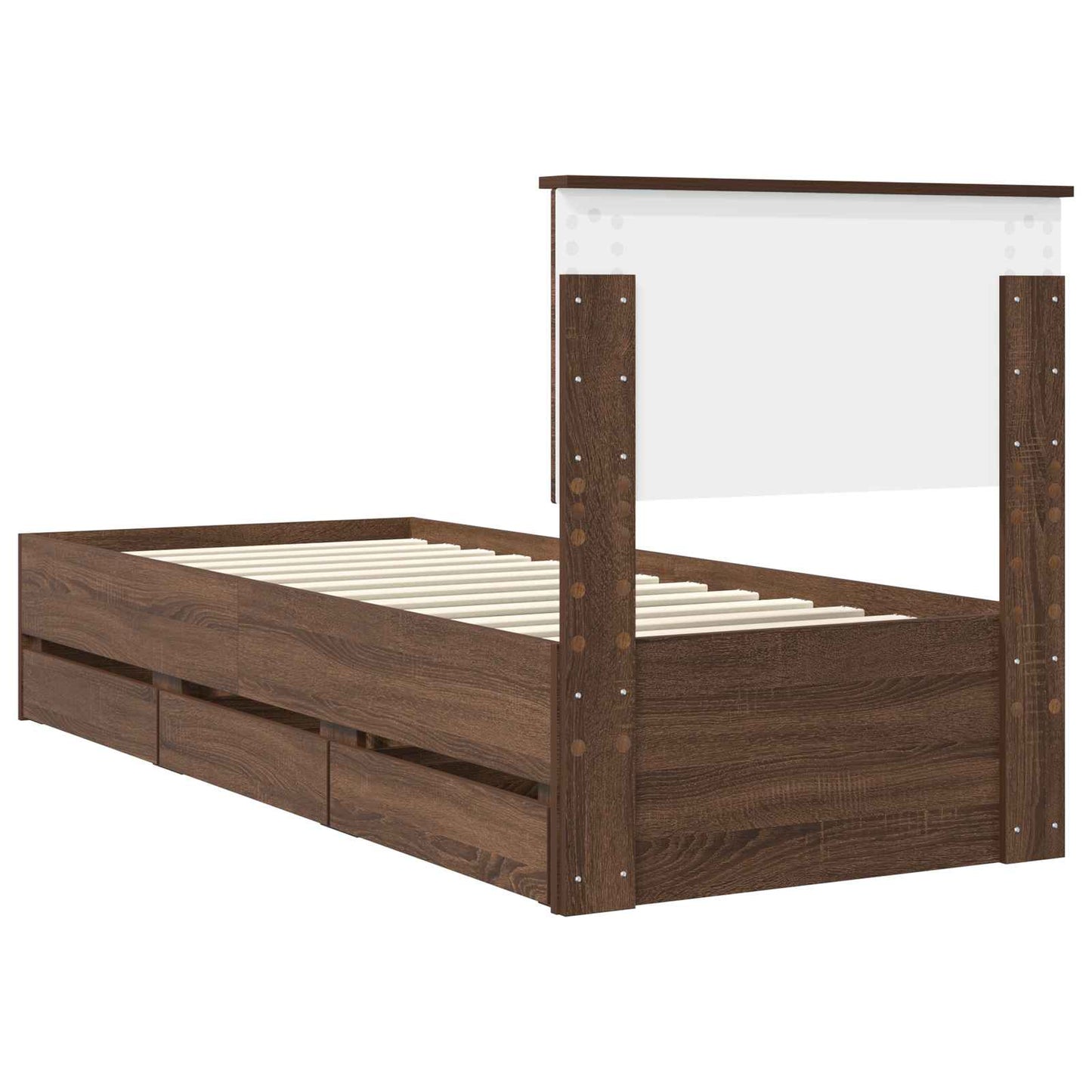 vidaXL Bed Frame with Drawer Brown Oak 75 x 190 cm Engineer Wood