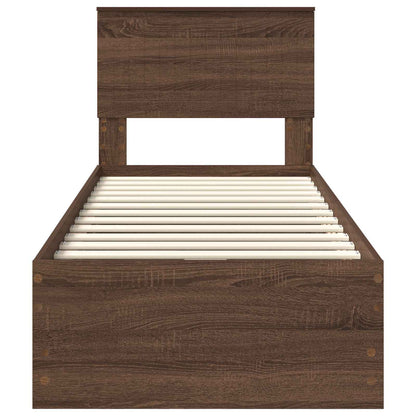 vidaXL Bed Frame with Drawer Brown Oak 75 x 190 cm Engineer Wood