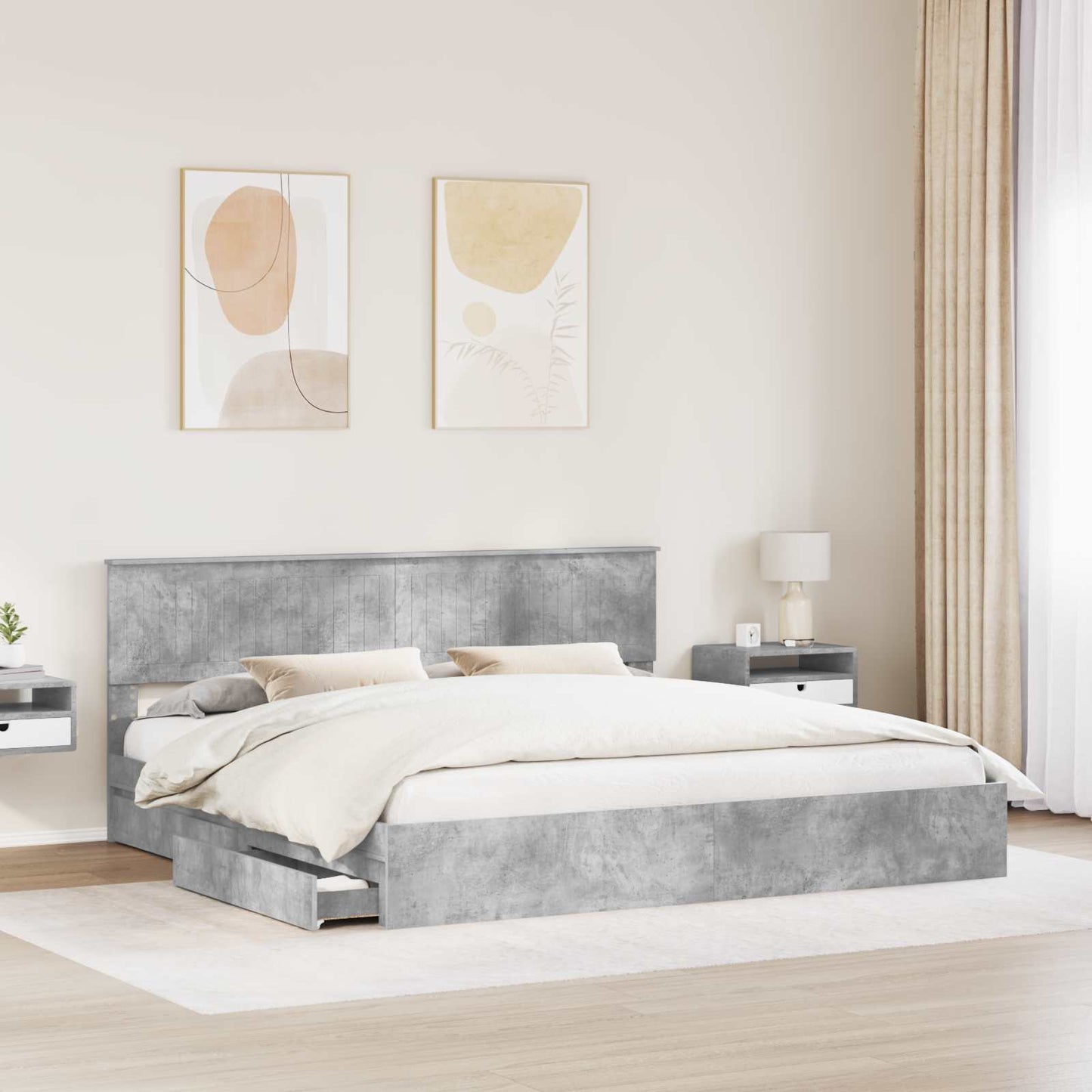 vidaXL Storage Bed Concrete Grey 200 x 200 cm Engineered Wood