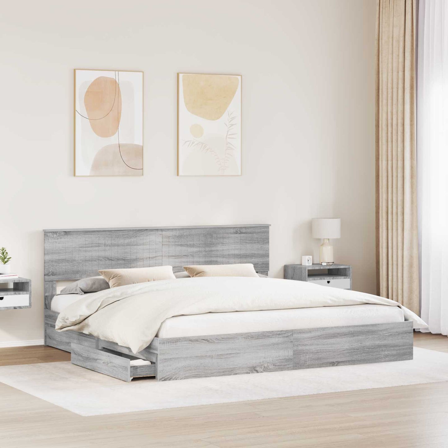 vidaXL Storage Bed Grey Sonoma 200 x 200 cm Engineered Wood