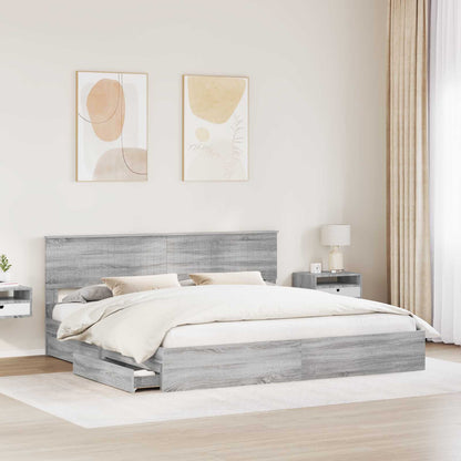 vidaXL Storage Bed Grey Sonoma 200 x 200 cm Engineered Wood