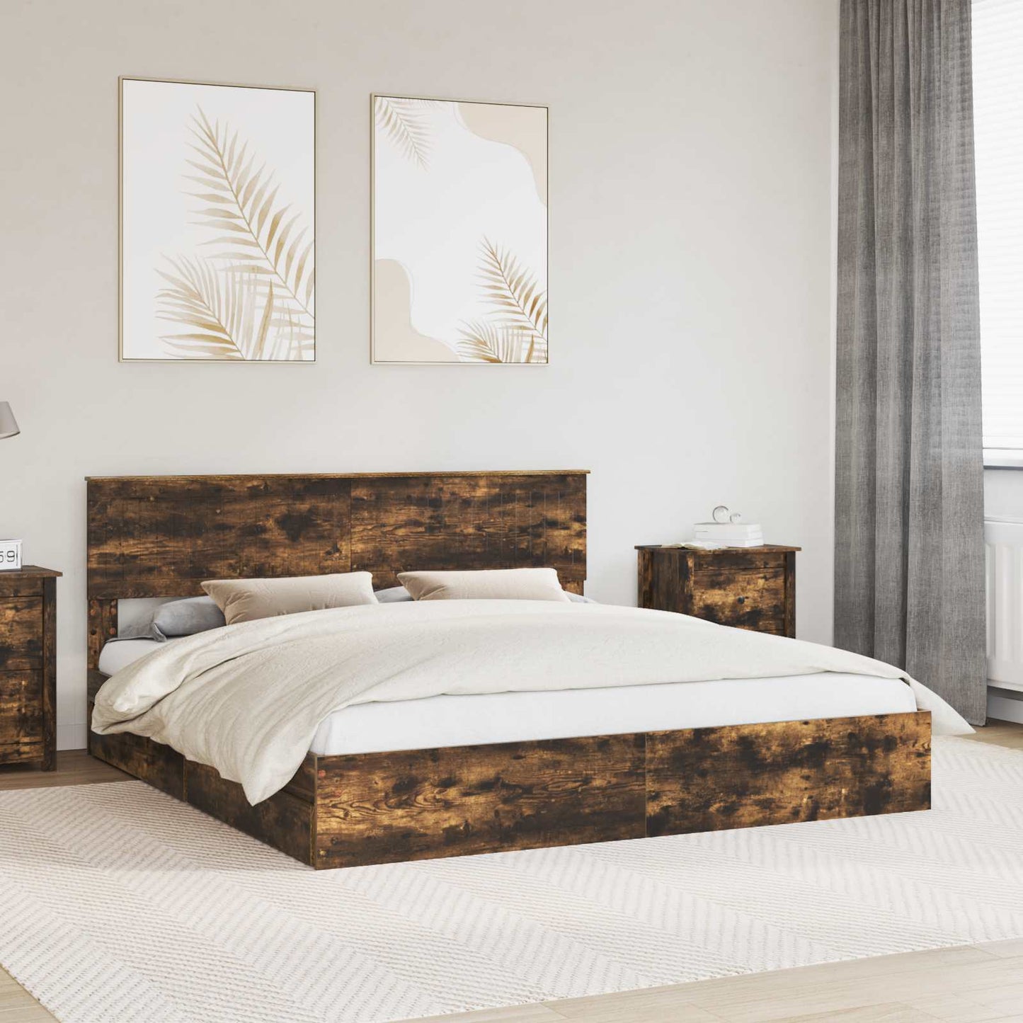 vidaXL Storage Bed with Drawer Smoked Oak 180 x 200 cm Engineered Wood