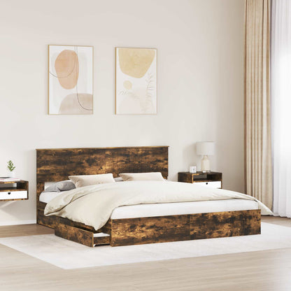 vidaXL Storage Bed with Drawer Smoked Oak 180 x 200 cm Engineered Wood