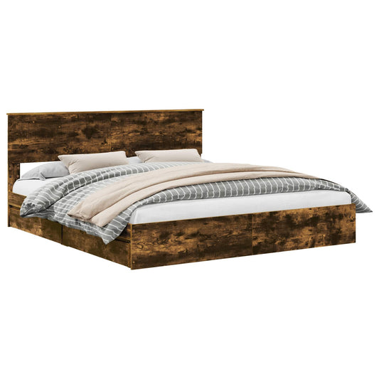 vidaXL Storage Bed with Drawer Smoked Oak 180 x 200 cm Engineered Wood