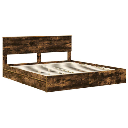 vidaXL Storage Bed with Drawer Smoked Oak 180 x 200 cm Engineered Wood