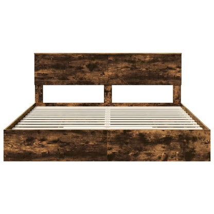 vidaXL Storage Bed with Drawer Smoked Oak 180 x 200 cm Engineered Wood