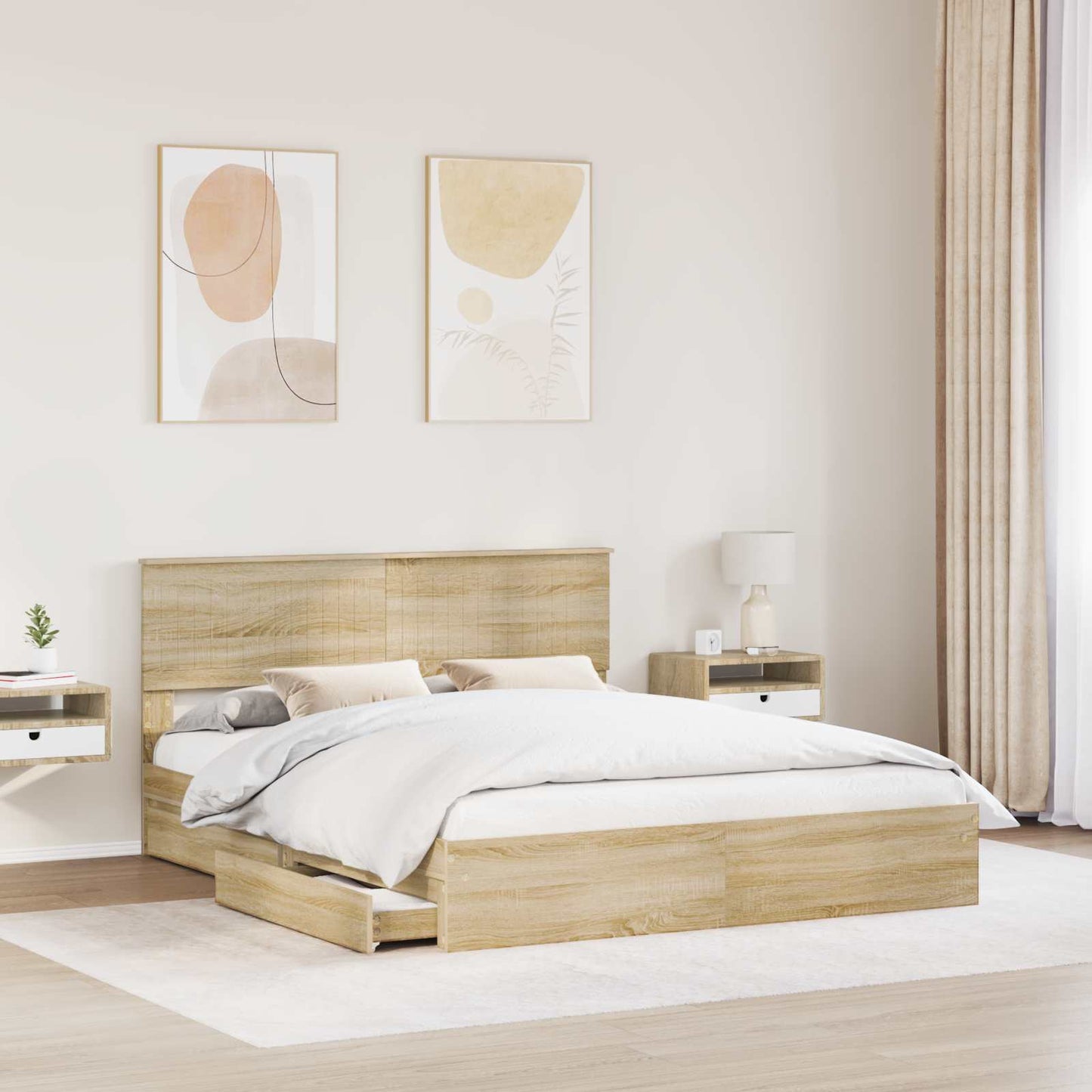 vidaXL Storage Bed with Drawer Sonoma Oak 160 x 200 cm Engineered Wood