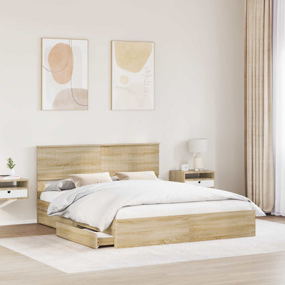 vidaXL Storage Bed with Drawer Sonoma Oak 160 x 200 cm Engineered Wood