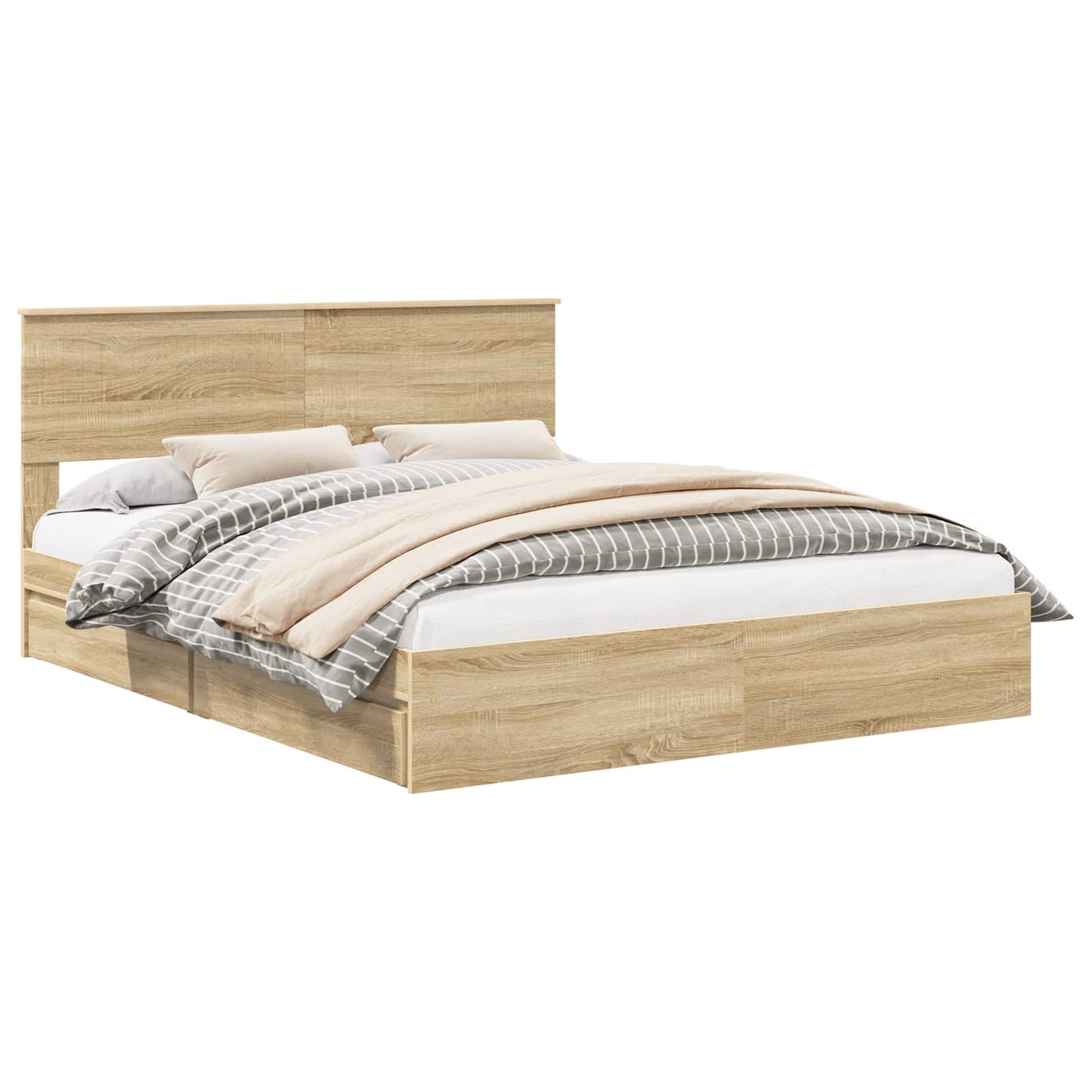 vidaXL Storage Bed with Drawer Sonoma Oak 160 x 200 cm Engineered Wood