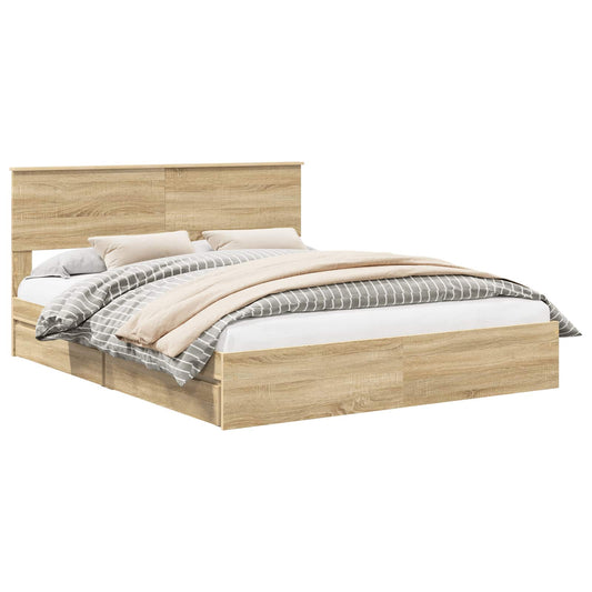 vidaXL Storage Bed with Drawer Sonoma Oak 160 x 200 cm Engineered Wood
