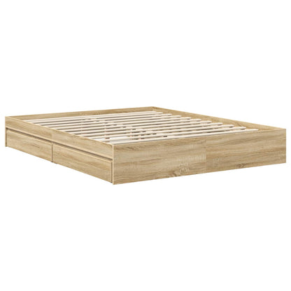 vidaXL Storage Bed with Drawer Sonoma Oak 160 x 200 cm Engineered Wood
