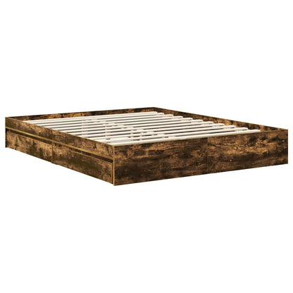vidaXL Storage Bed with Drawer Smoked Oak 160 x 200 cm Engineered Wood