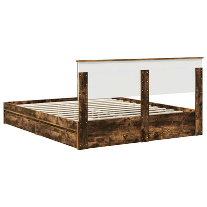 vidaXL Storage Bed with Drawer Smoked Oak 160 x 200 cm Engineered Wood