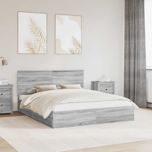 vidaXL Storage Bed Grey Sonoma 160 x 200 cm Engineered Wood