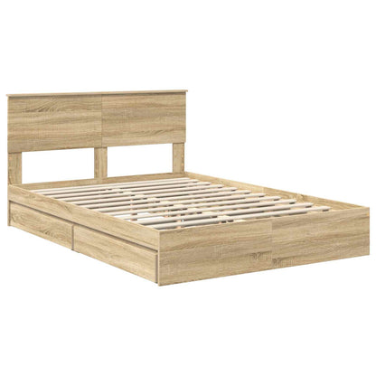 vidaXL Storage Bed with Drawer Sonoma Oak 140 x 200 cm Engineered Wood