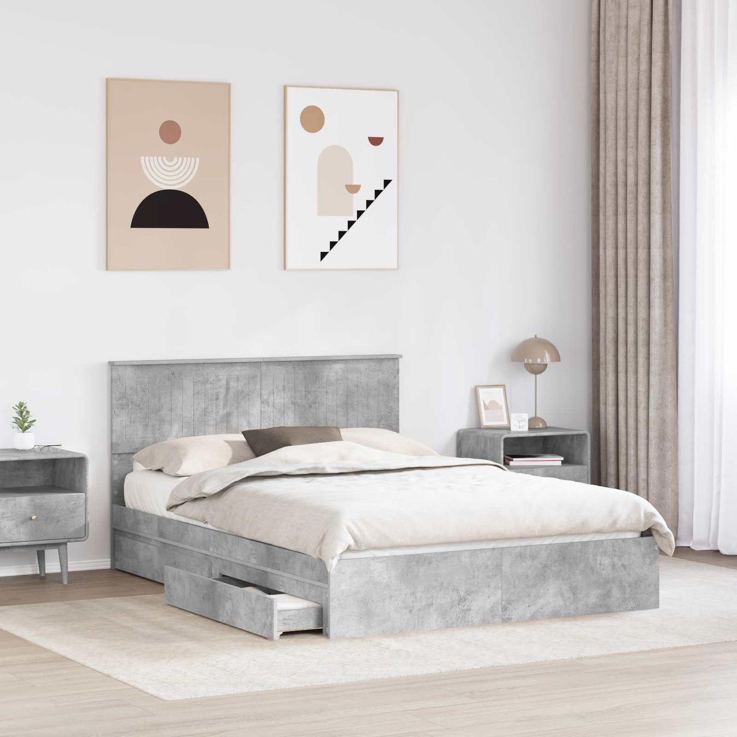 vidaXL Storage Bed Concrete Grey 135 x 190 cm Engineered Wood