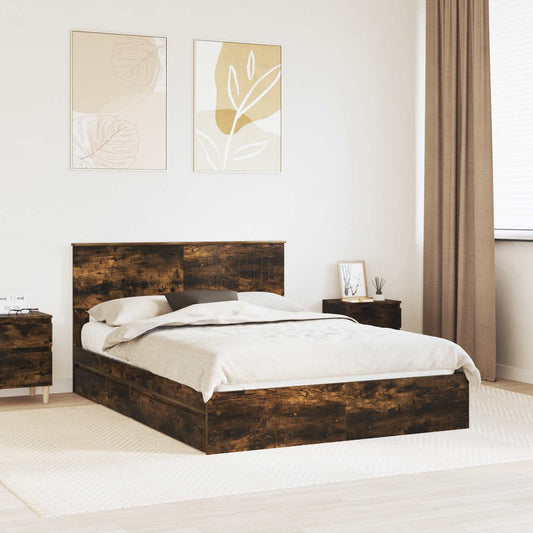 vidaXL Storage Bed with Drawer Smoked Oak 135 x 190 cm Engineered Wood