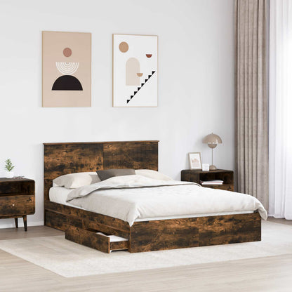 vidaXL Storage Bed with Drawer Smoked Oak 135 x 190 cm Engineered Wood