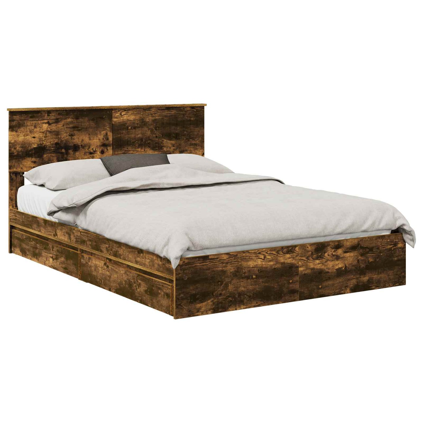 vidaXL Storage Bed with Drawer Smoked Oak 135 x 190 cm Engineered Wood