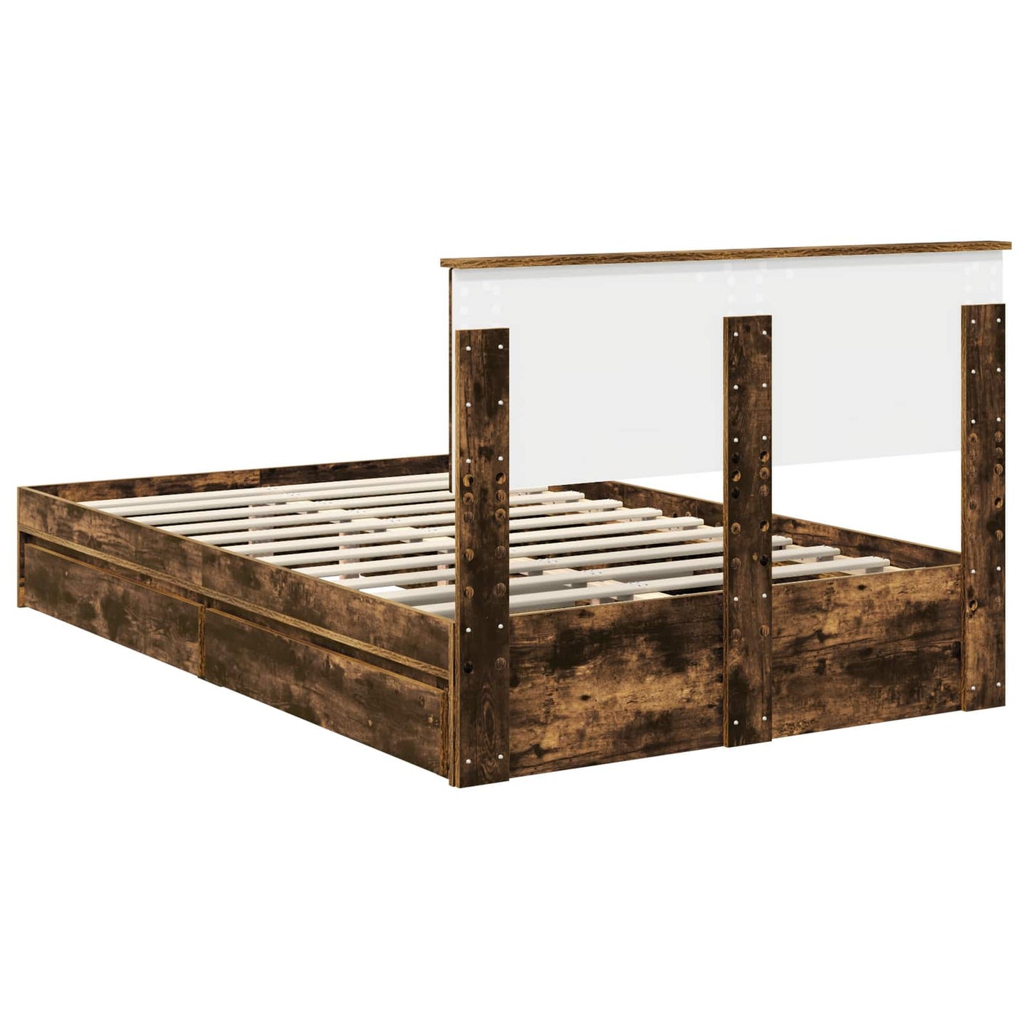 vidaXL Storage Bed with Drawer Smoked Oak 120 x 200 cm Engineered Wood