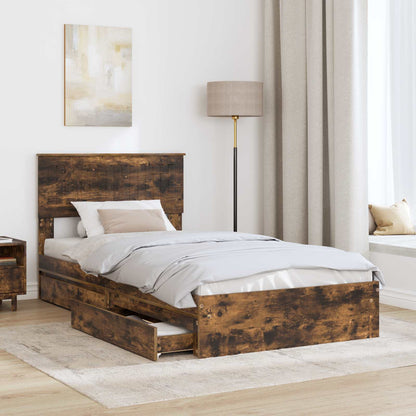 vidaXL Storage Bed with Drawer Smoked Oak 100 x 200 cm Engineered Wood