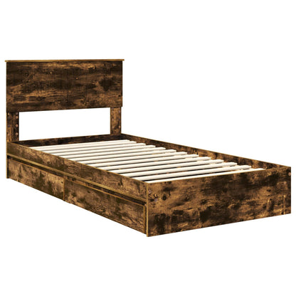 vidaXL Storage Bed with Drawer Smoked Oak 100 x 200 cm Engineered Wood