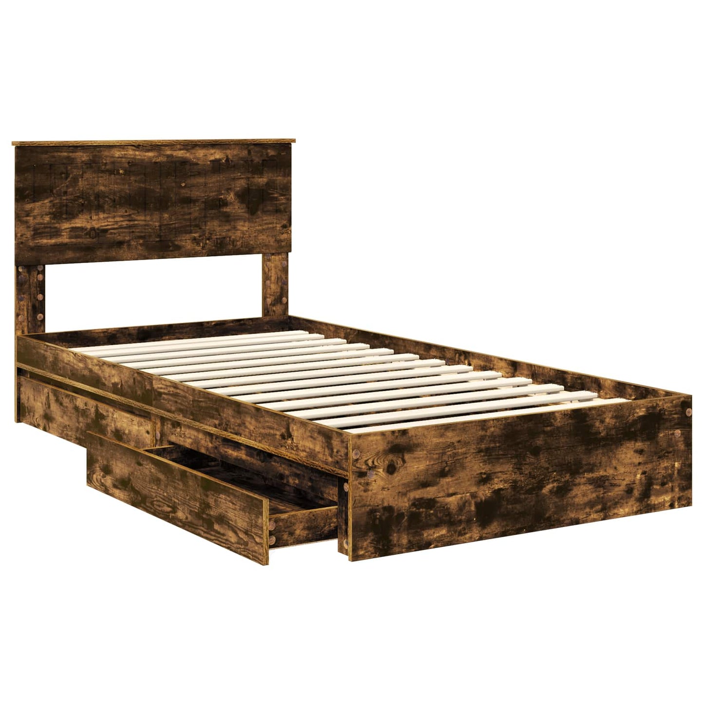 vidaXL Storage Bed with Drawer Smoked Oak 100 x 200 cm Engineered Wood