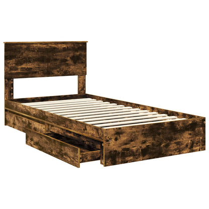 vidaXL Storage Bed with Drawer Smoked Oak 100 x 200 cm Engineered Wood