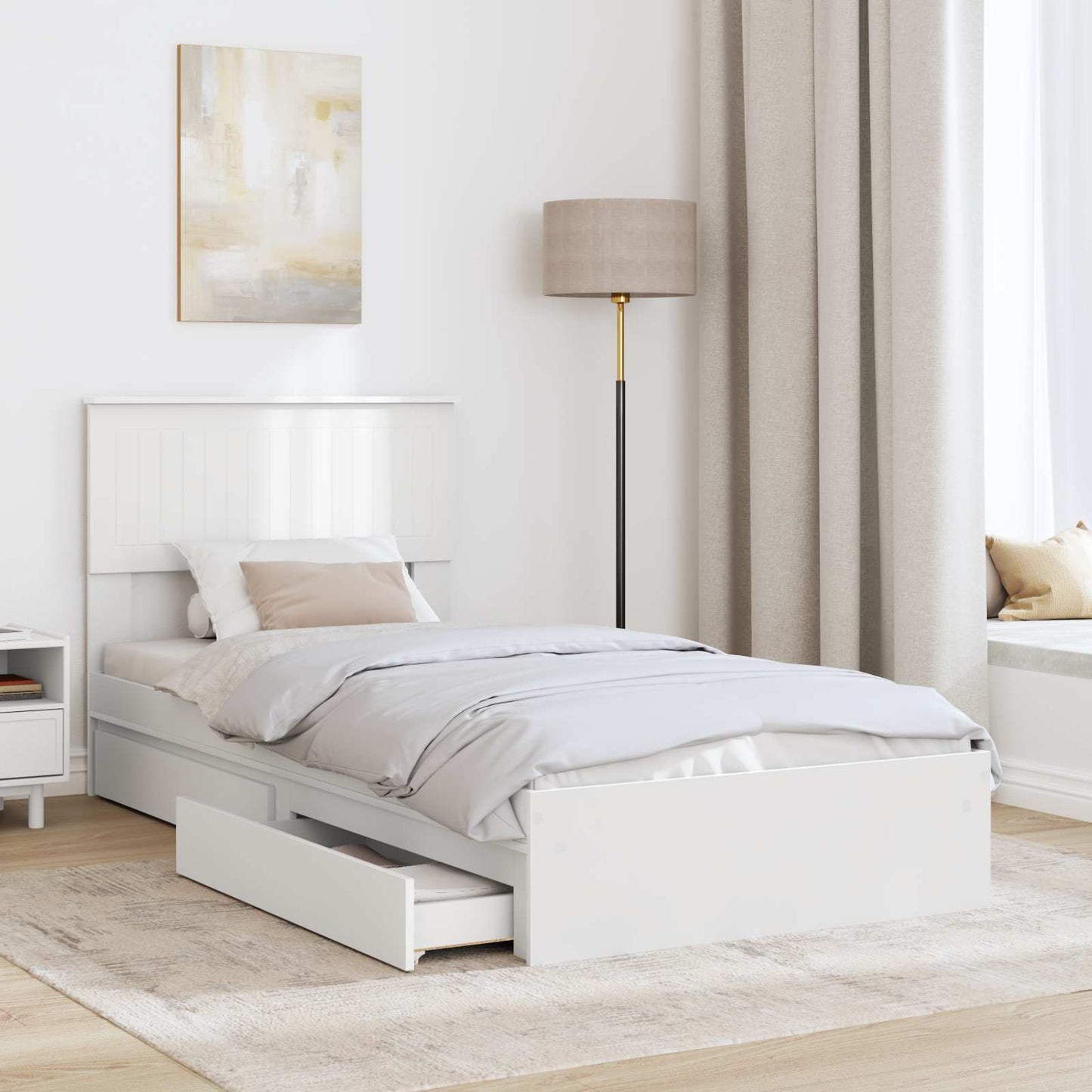vidaXL Storage Bed with Headboard White 90 x 200 cm Engineered Wood