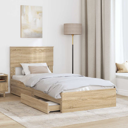 vidaXL Storage Bed with Drawer Sonoma Oak 90 x 200 cm Engineered Wood