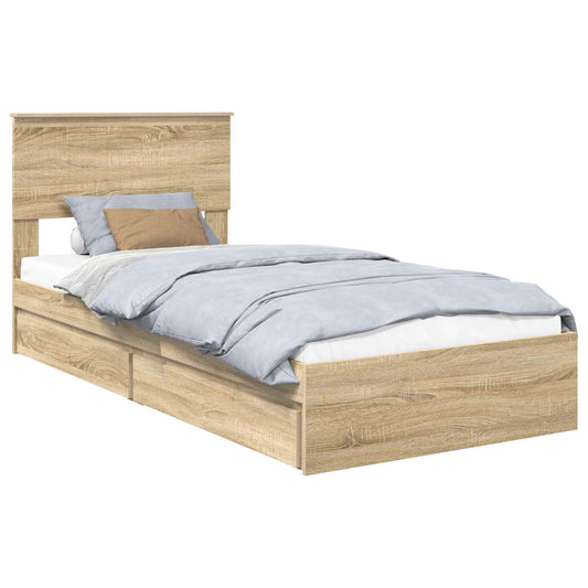 vidaXL Storage Bed with Drawer Sonoma Oak 90 x 200 cm Engineered Wood