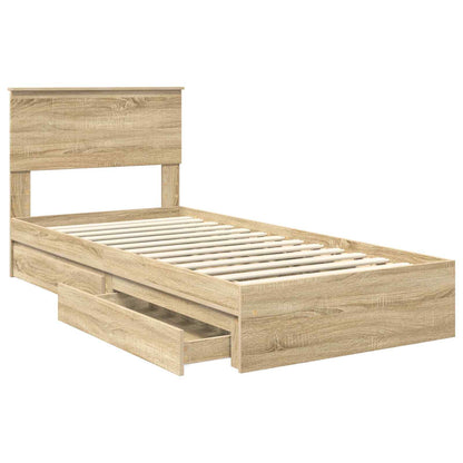 vidaXL Storage Bed with Drawer Sonoma Oak 90 x 200 cm Engineered Wood