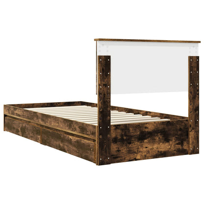 vidaXL Storage Bed with Drawer Smoked Oak 90 x 200 cm Engineered Wood