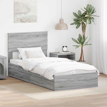 vidaXL Storage Bed with Drawer Grey Sonoma 90 x 200 cm Engineered Wood