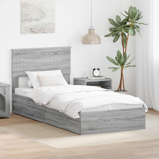 vidaXL Storage Bed with Drawer Grey Sonoma 90 x 200 cm Engineered Wood