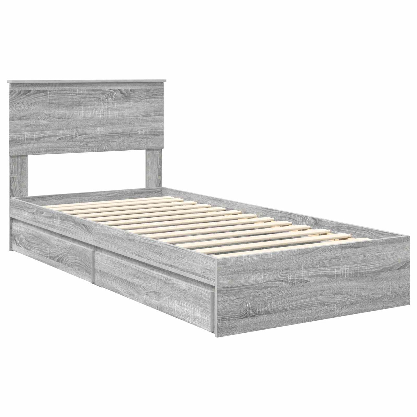 vidaXL Storage Bed with Drawer Grey Sonoma 90 x 200 cm Engineered Wood
