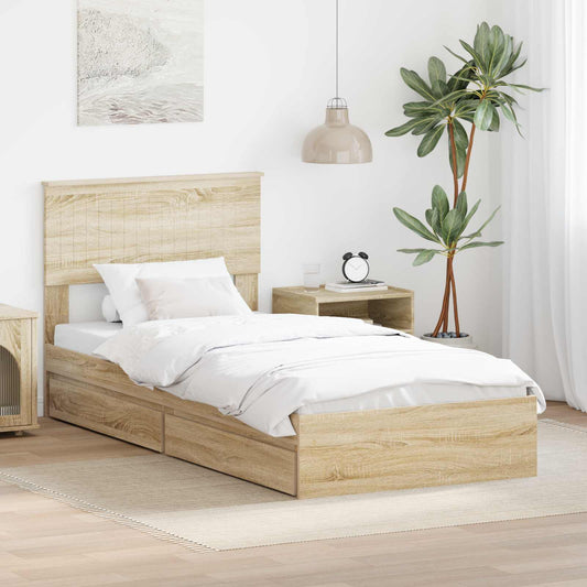 vidaXL Storage Bed with Drawer Sonoma Oak 90 x 190 cm Engineered Wood