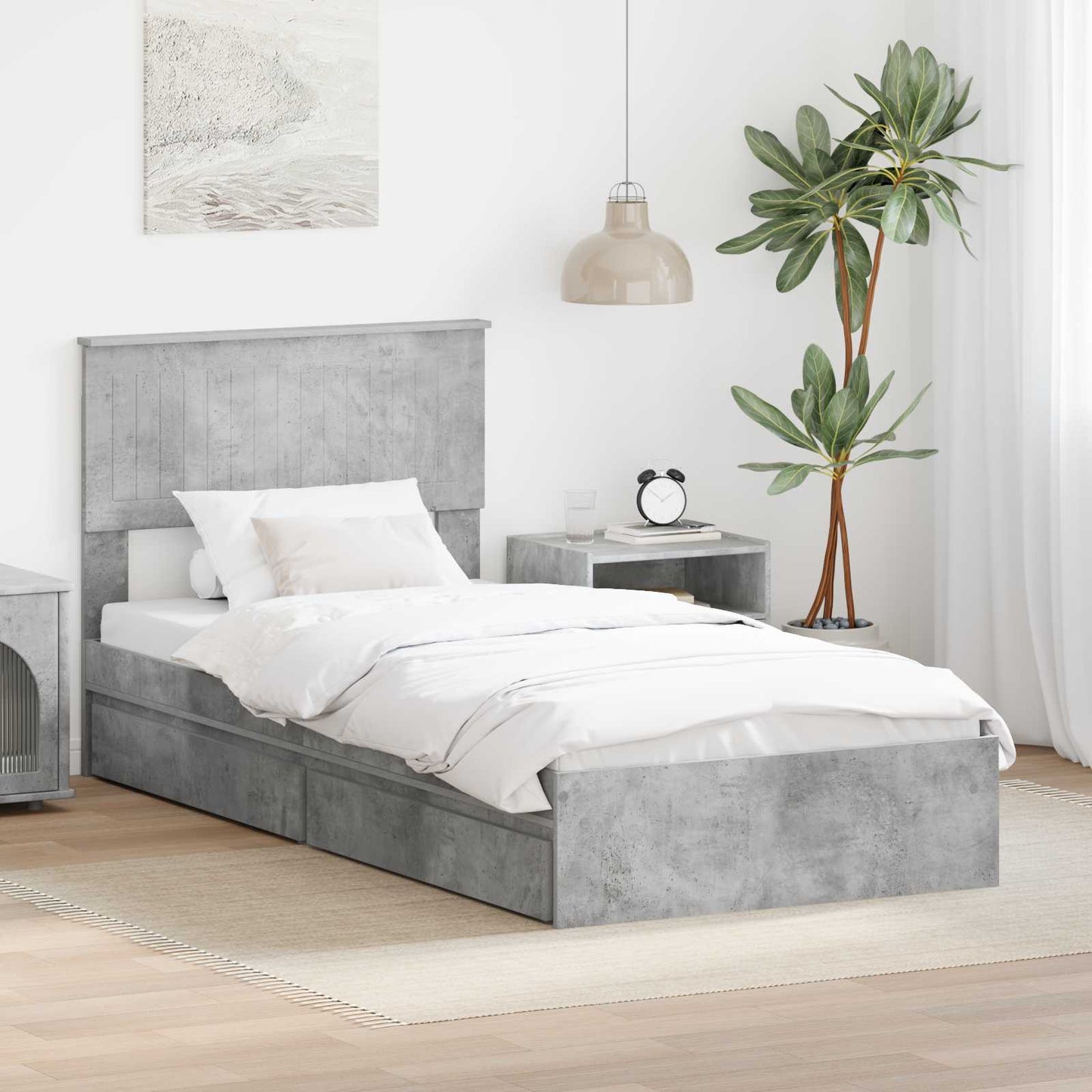 vidaXL Storage Bed Concrete Grey 90 x 190 cm Engineered Wood