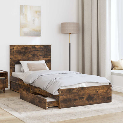 vidaXL Storage Bed with Drawer Smoked Oak 90 x 190 cm Engineered Wood