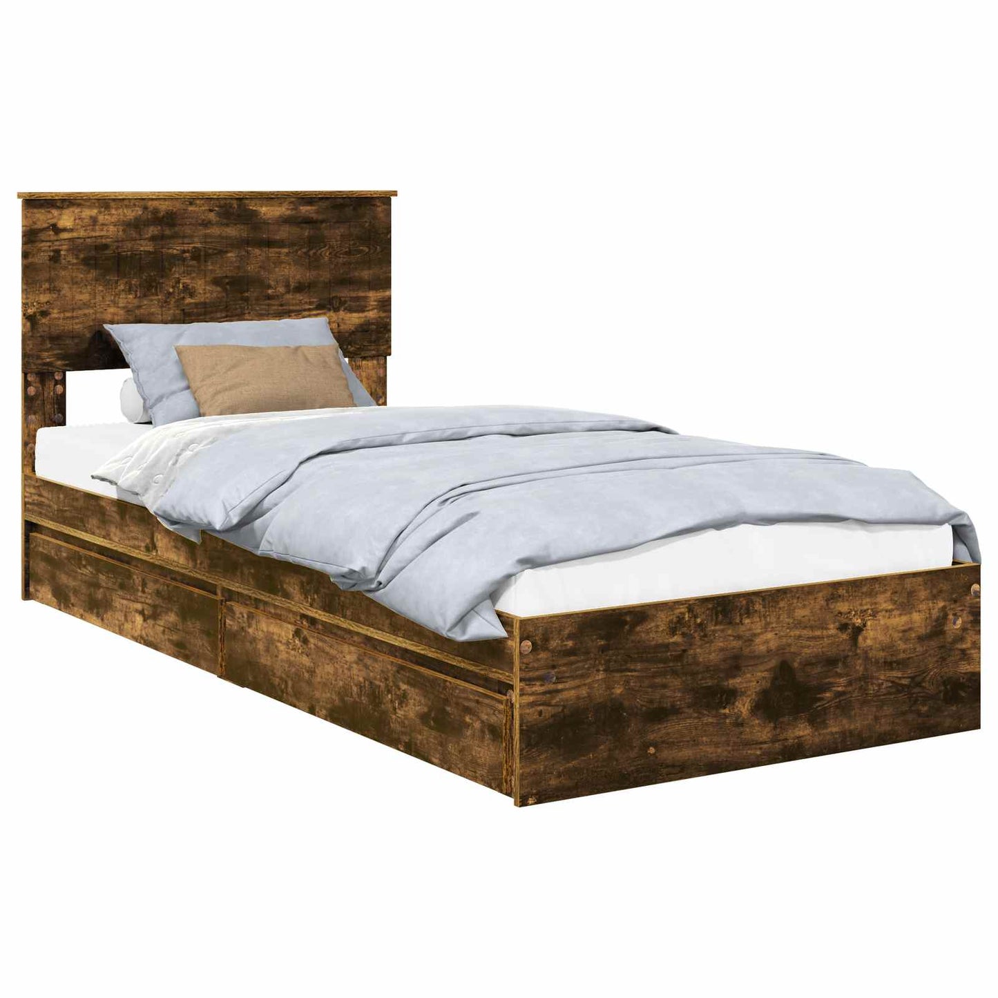 vidaXL Storage Bed with Drawer Smoked Oak 90 x 190 cm Engineered Wood