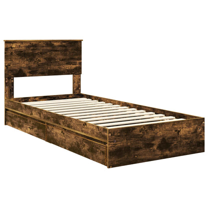 vidaXL Storage Bed with Drawer Smoked Oak 90 x 190 cm Engineered Wood