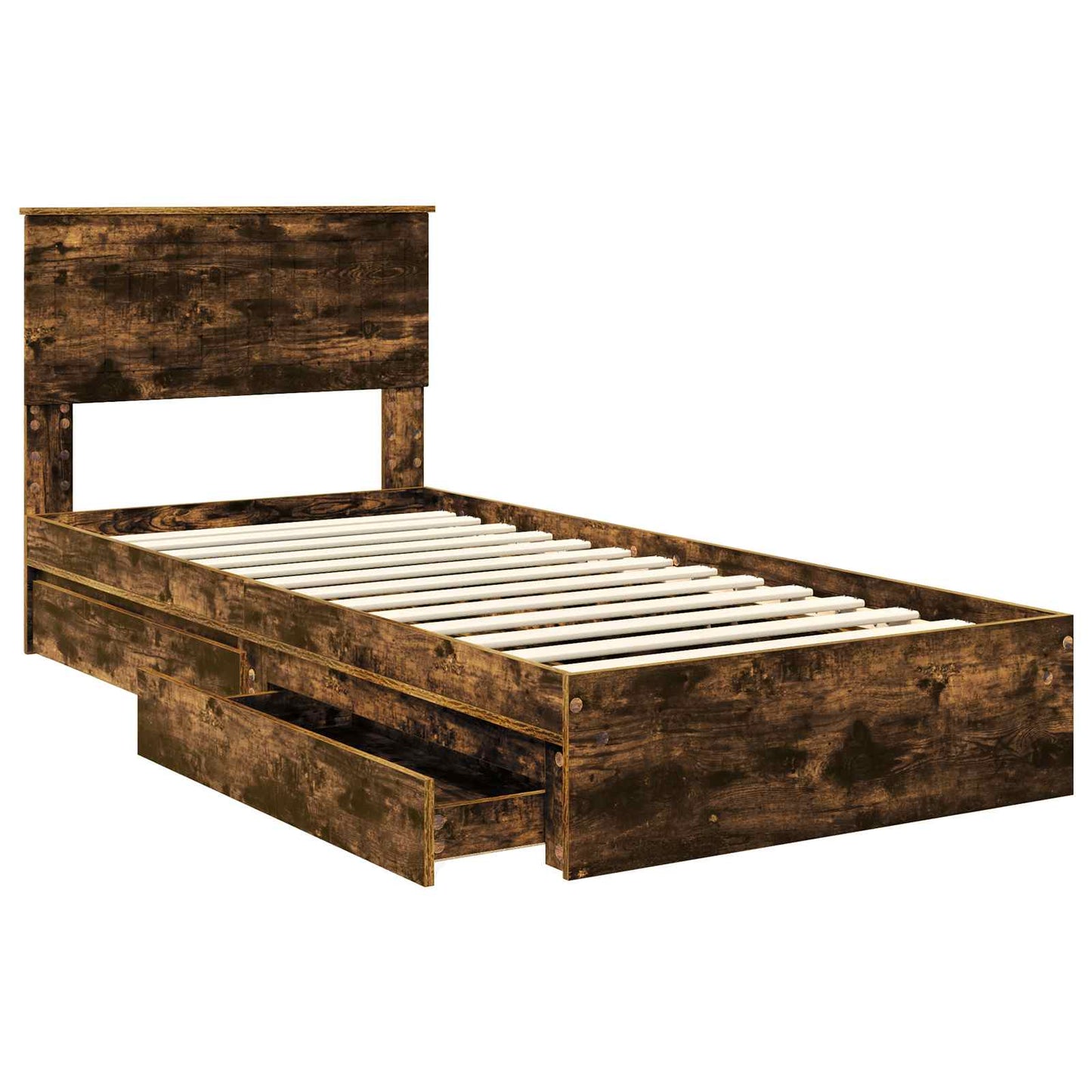 vidaXL Storage Bed with Drawer Smoked Oak 90 x 190 cm Engineered Wood