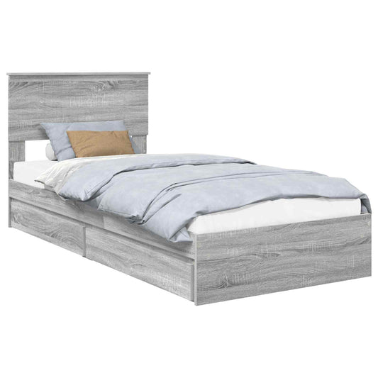 vidaXL Storage Bed with Drawer Grey Sonoma 90 x 190 cm Engineered Wood