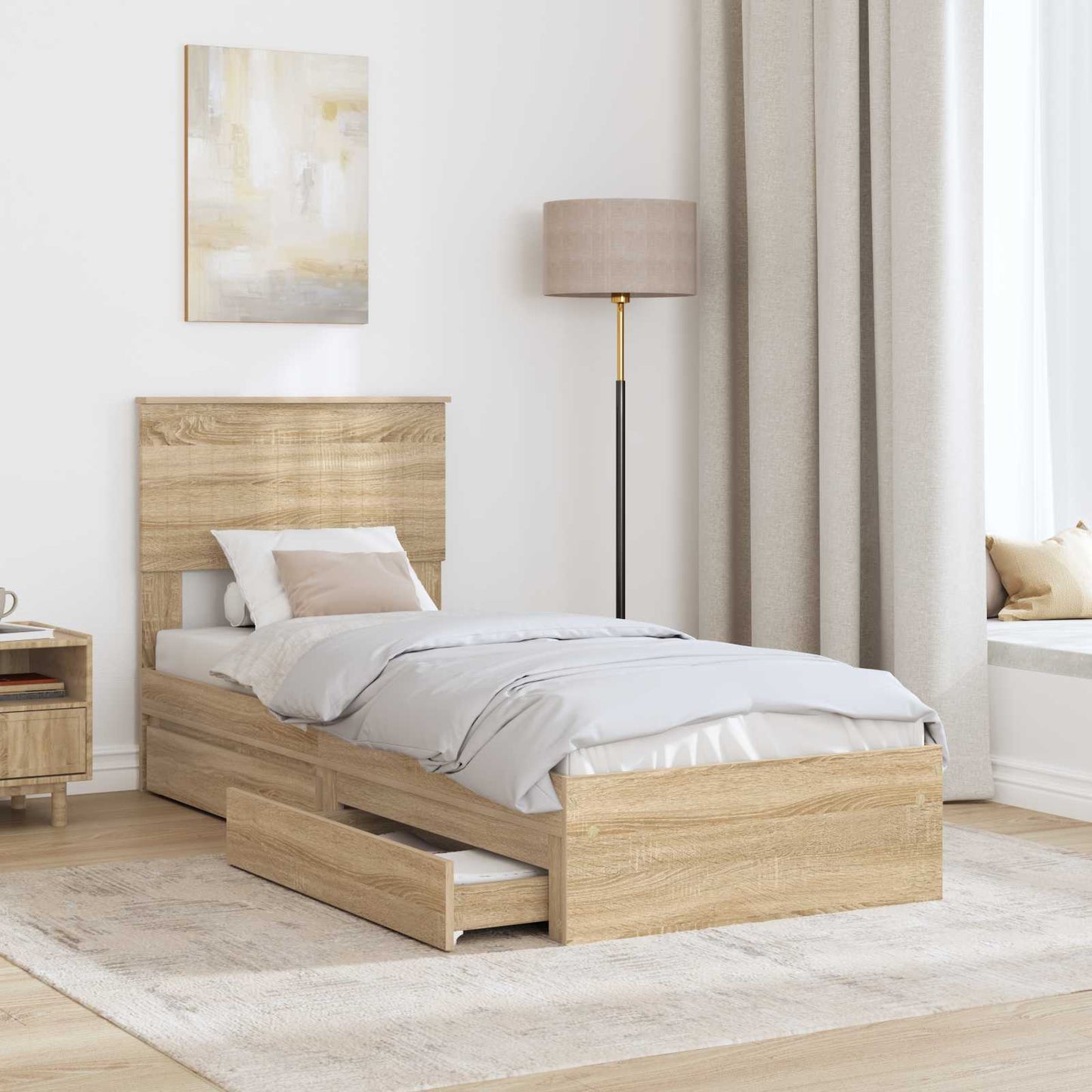 vidaXL Storage Bed with Drawer Sonoma Oak 75 x 190 cm Engineered Wood