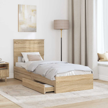 vidaXL Storage Bed with Drawer Sonoma Oak 75 x 190 cm Engineered Wood