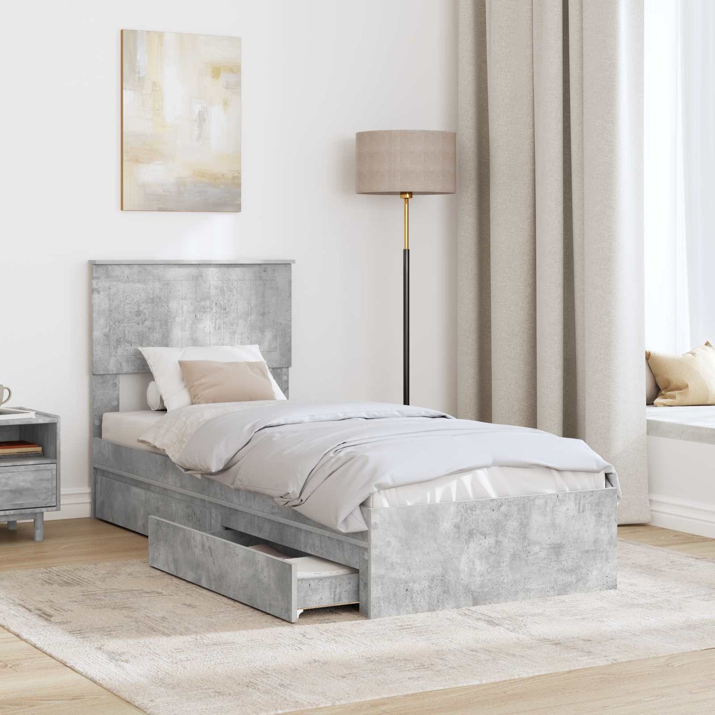 vidaXL Storage Bed Concrete Grey 75 x 190 cm Engineered Wood