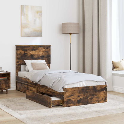 vidaXL Storage Bed with Drawer Smoked Oak 75 x 190 cm Engineered Wood