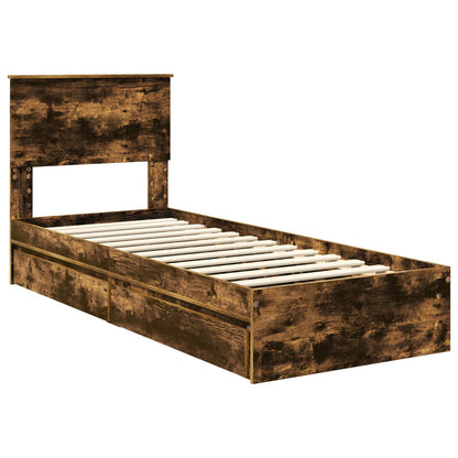vidaXL Storage Bed with Drawer Smoked Oak 75 x 190 cm Engineered Wood
